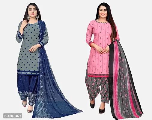 Elegant Multicoloured Cotton Printed Dress Material With Dupatta For Women Pack Of 2