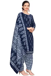 Stylish Navy Blue Cotton Blend Kurta, Bottom And Dupatta Set For Women-thumb2