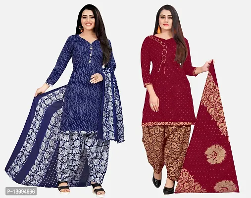 Elegant Multicoloured Cotton Printed Dress Material With Dupatta For Women Pack Of 2-thumb0