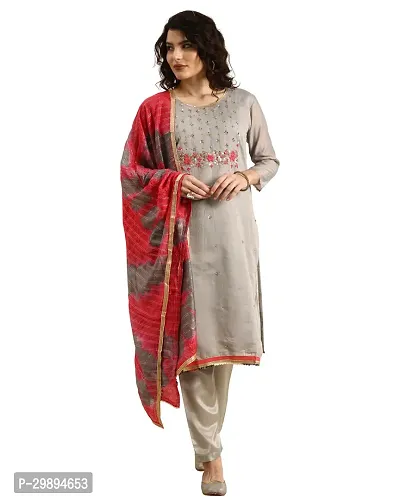 Elegant Chanderi Silk Embroidered Dress Material with Dupatta For Women-thumb0