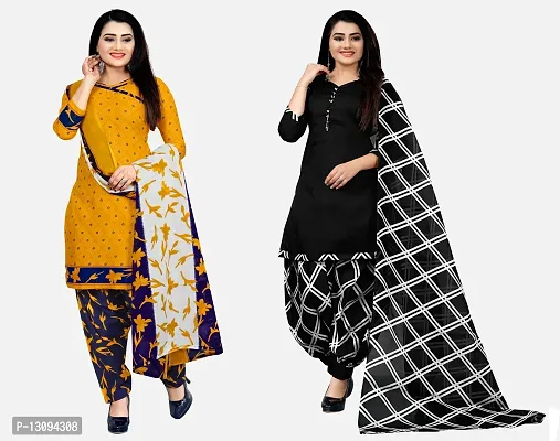 Elegant Multicoloured Cotton Printed Dress Material With Dupatta For Women Pack Of 2-thumb0