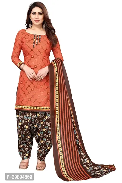 Elegant Cotton Blend Printed Dress Material with Dupatta For Women-thumb0