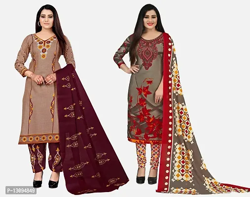 Elegant Multicoloured Cotton Printed Dress Material With Dupatta For Women Pack Of 2