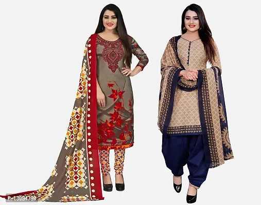 Elegant Multicoloured Cotton Printed Dress Material With Dupatta For Women Pack Of 2