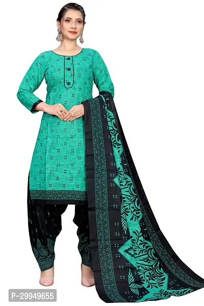 Stylish Green Cotton Blend Kurta, Bottom And Dupatta Set For Women-thumb0