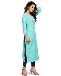 Stylish Turquoise Printed Cambric Cotton Kurta For Women-thumb2