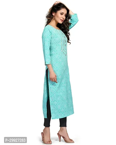 Stylish Turquoise Printed Cambric Cotton Kurta For Women-thumb3