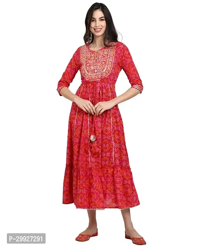 Stylish Red Embroidered Cambric Cotton Kurta For Women-thumb0