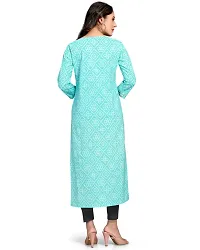 Stylish Turquoise Printed Cambric Cotton Kurta For Women-thumb1