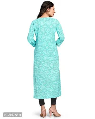 Stylish Turquoise Printed Cambric Cotton Kurta For Women-thumb2