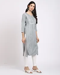 Stylish Grey Embroidered Rayon Slub Kurta For Women-thumb3