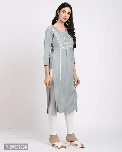 Stylish Grey Embroidered Rayon Slub Kurta For Women-thumb4