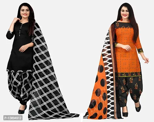 Elegant Multicoloured Cotton Printed Dress Material With Dupatta For Women Pack Of 2