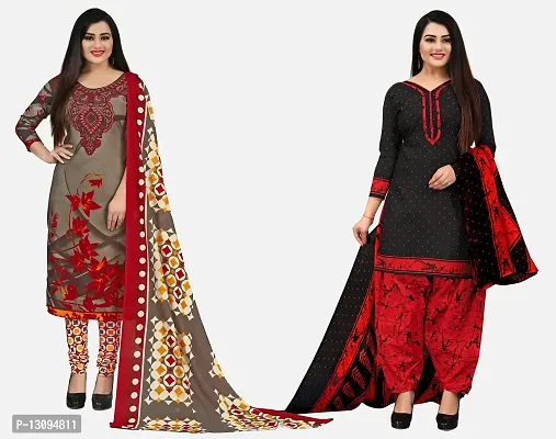 Elegant Multicoloured Cotton Printed Dress Material With Dupatta For Women Pack Of 2