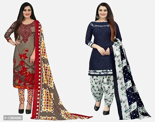 Elegant Multicoloured Cotton Printed Dress Material With Dupatta For Women Pack Of 2