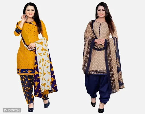 Elegant Multicoloured Cotton Printed Dress Material With Dupatta For Women Pack Of 2