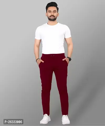 Stylish Maroon Cotton Blend Solid Regular Trousers For Men