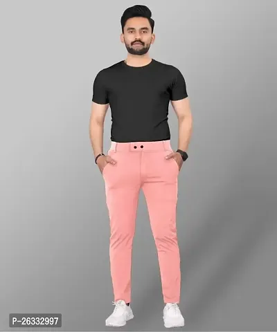 Stylish Pink Cotton Blend Solid Regular Trousers For Men-thumb0