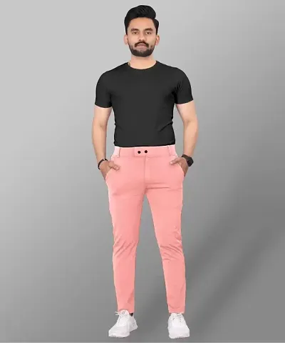 Stylish Cotton Blend Solid Regular Trousers For Men