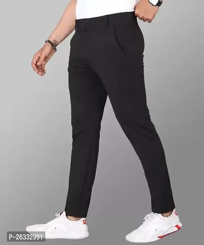 Stylish Black Cotton Blend Solid Regular Trousers For Men-thumb2