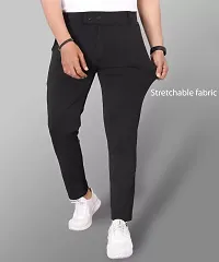 Stylish Black Cotton Blend Solid Regular Trousers For Men-thumb2