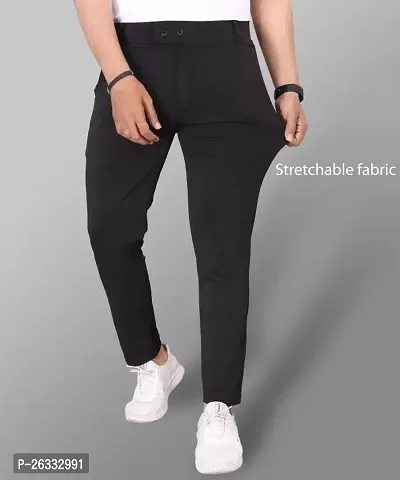 Stylish Black Cotton Blend Solid Regular Trousers For Men-thumb3