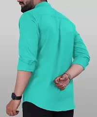 Classic Cotton Green Solid Long Sleeve Casual Shirt For Men-thumb1