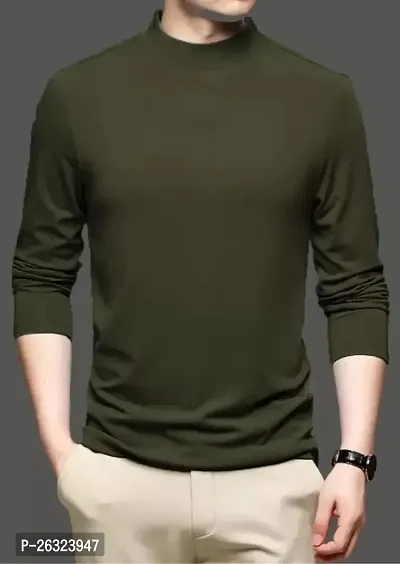 Fabulous Green Cotton Solid High Neck Tees For Men-thumb0
