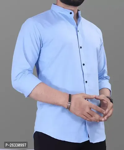 Classic Cotton Blue Solid Long Sleeve Casual Shirt For Men