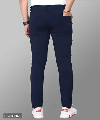 Stylish Blue Cotton Blend Solid Regular Trousers For Men