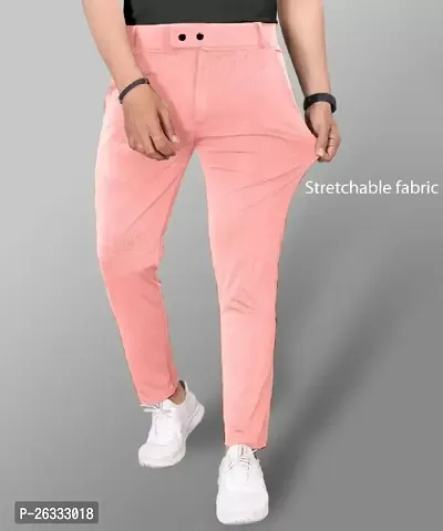 Stylish Pink Cotton Blend Solid Regular Trousers For Men