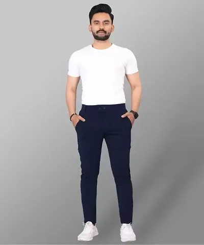 Stylish Blend Solid Regular Trousers For Men