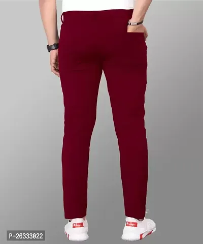 Stylish Maroon Cotton Blend Solid Regular Trousers For Men-thumb3