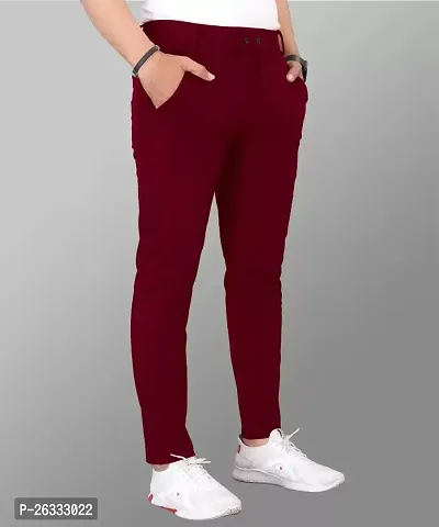 Stylish Maroon Cotton Blend Solid Regular Trousers For Men-thumb2