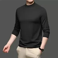 Fabulous Black Cotton Solid High Neck Tees For Men-thumb1