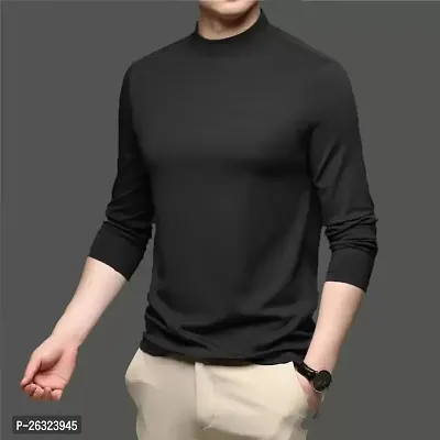 Fabulous Black Cotton Solid High Neck Tees For Men-thumb2