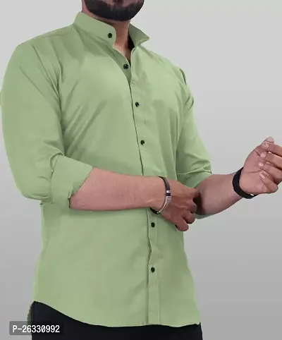 Classic Cotton Green Solid Long Sleeve Casual Shirt For Men