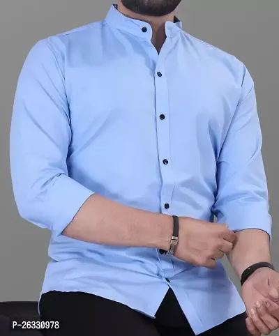 Classic Cotton Blue Solid Long Sleeve Casual Shirt For Men-thumb0