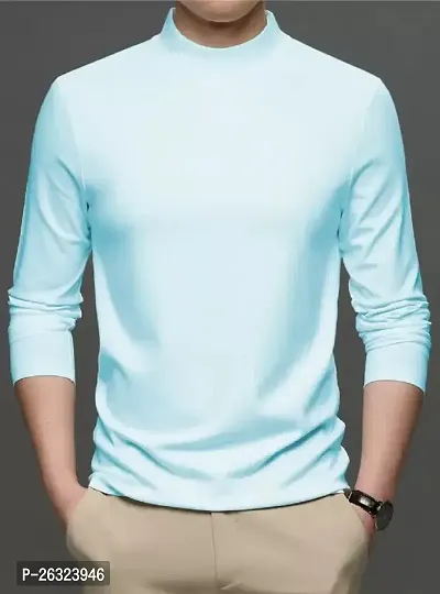 Fabulous Turquoise Cotton Solid High Neck Tees For Men-thumb0