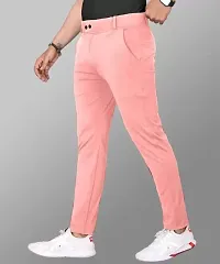 Stylish Pink Cotton Blend Solid Regular Trousers For Men-thumb1