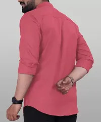 Classic Cotton Pink Solid Long Sleeve Casual Shirt For Men-thumb1