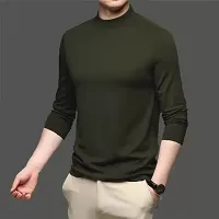 Fabulous Green Cotton Solid High Neck Tees For Men-thumb1