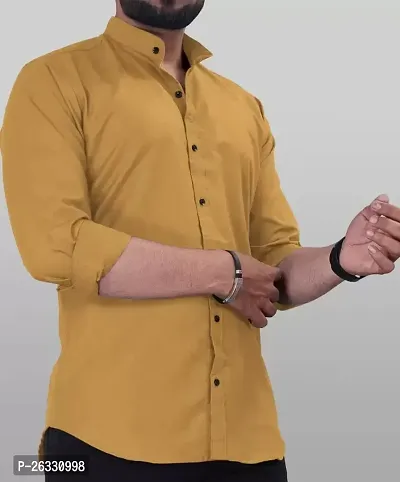 Classic Cotton Yellow Solid Long Sleeve Casual Shirt For Men