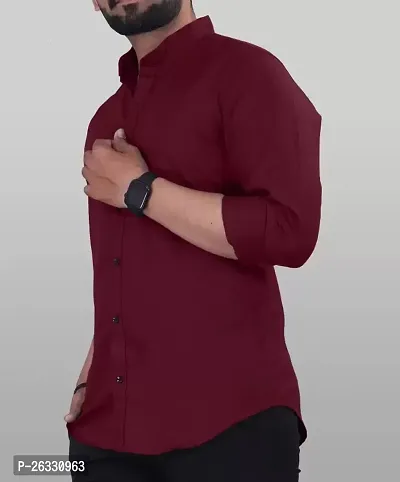 Classic Cotton Maroon Solid Long Sleeve Casual Shirt For Men