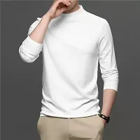 Fabulous White Cotton Solid High Neck Tees For Men-thumb1