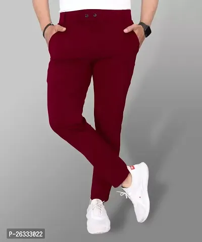 Stylish Maroon Cotton Blend Solid Regular Trousers For Men