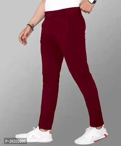 Stylish Maroon Cotton Blend Solid Regular Trousers For Men-thumb2