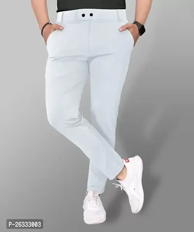 Stylish White Cotton Blend Solid Regular Trousers For Men