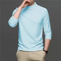 Fabulous Turquoise Cotton Solid High Neck Tees For Men-thumb1