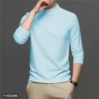 Fabulous Turquoise Cotton Solid High Neck Tees For Men-thumb2